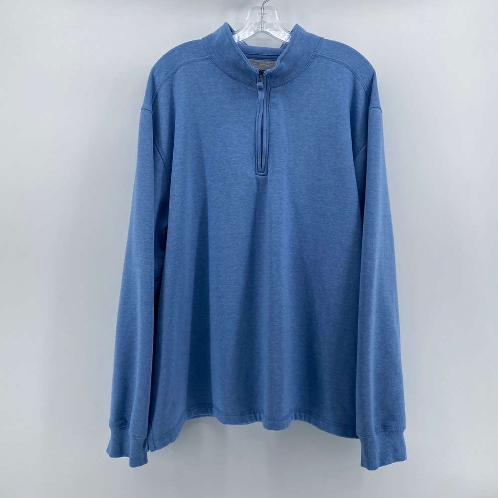 Blue Mountain Mens 2XL Heather Blue Quarter Zip Mock Neck Pullover Sweater